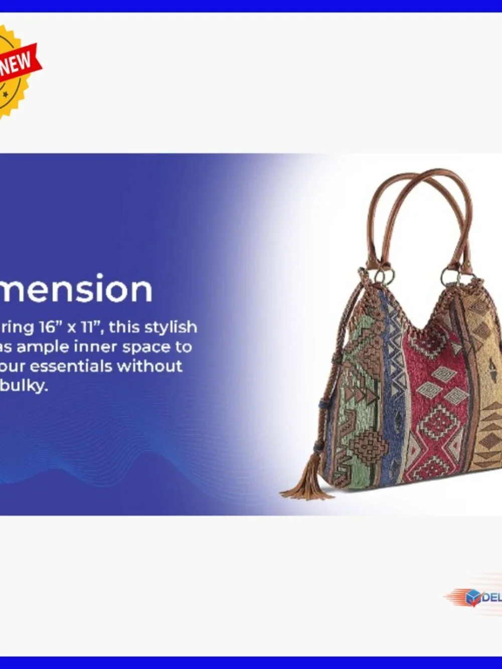 Slouchy Hobo Tapestry Shoulder Bag with Snap Closure and Pockets
